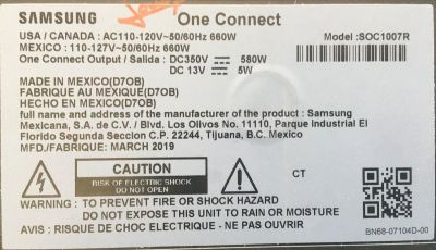 CAJA ONE CONNECT PARA TV SAMSUNG ((USADO)) / NUMERO DE PARTE BN96-46950P / BN44-00973A / SOC1007R / BN9646950P / BN4400973A / S0C1007R / MODELO QN82Q900 / QN82Q900RBFXZA - Imagen 5